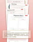 ADHD & TDAH Templates printable collection flat lay — Dopamine Menu template