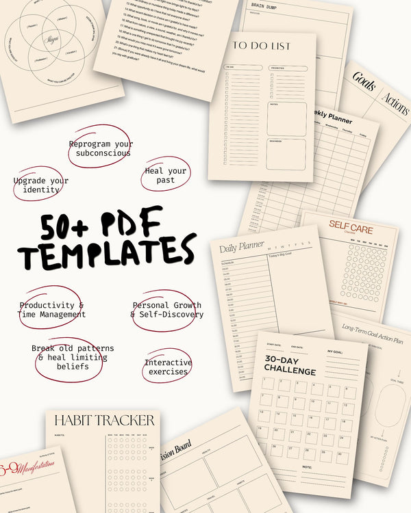 50+ Printable Productivity & Self-Growth Templates Pack