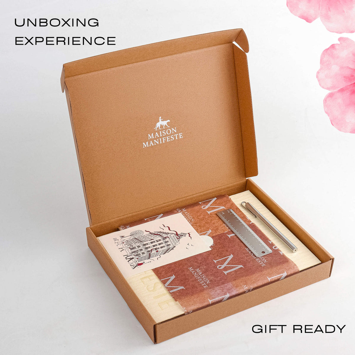 Unboxing the Buttercream A4 discbound journal gift box: notebook, brass pen, ruler, welcome card